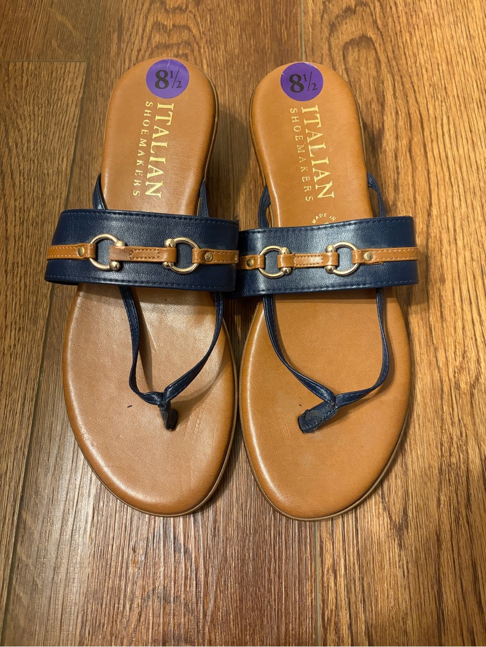Italian Shoemakers Navy & Tan Sandals | Women's Size 8.5